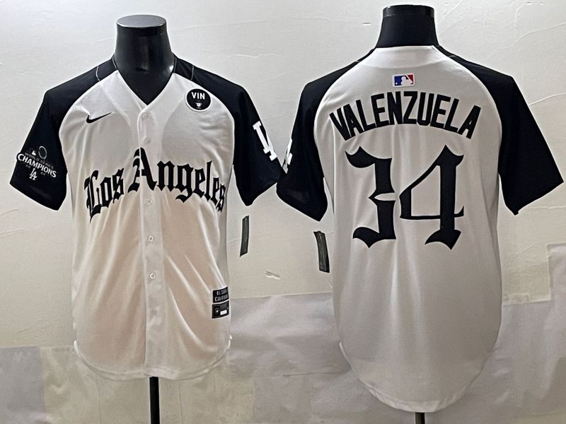 Men 2025 Los Angeles Dodgers #34 Valenzuela White black Five generations Joint Name Nike MLB Jersey style 5269